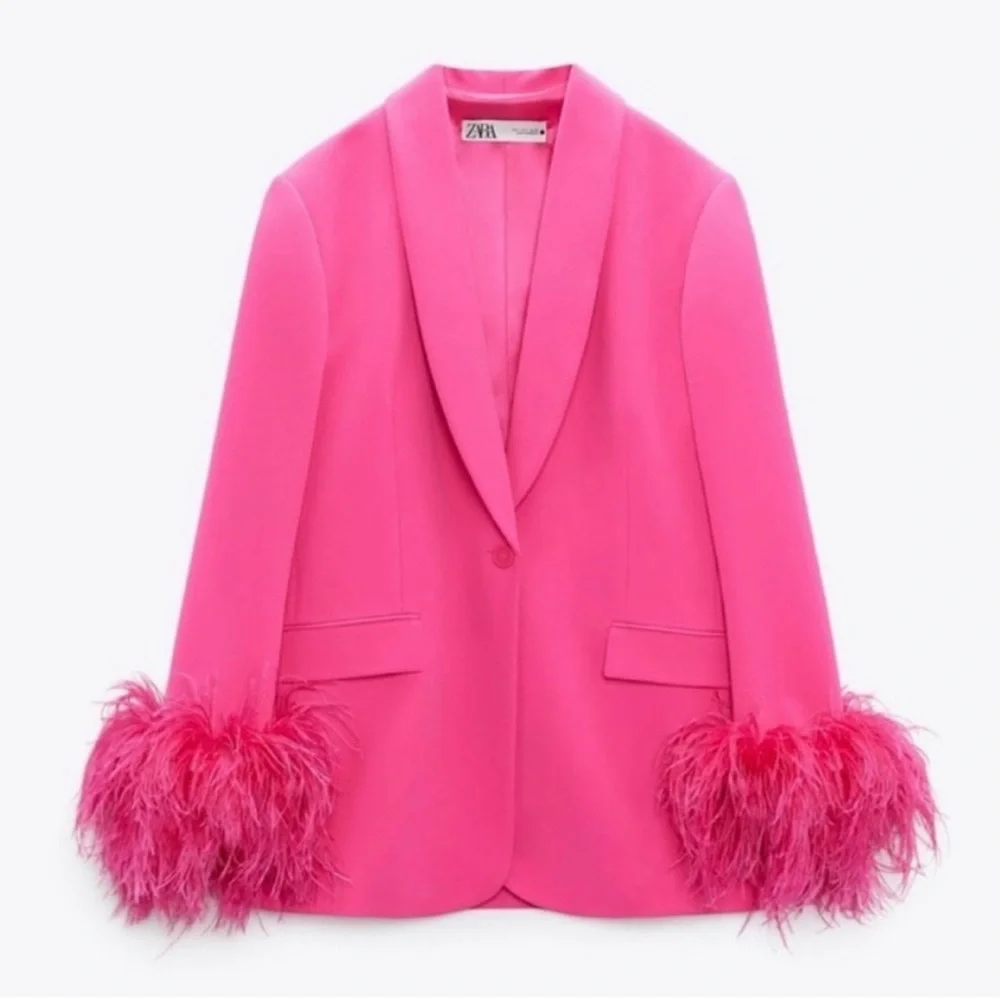 Zara Oversized Pink Blazer with Feathered Cuffs - Picture 1 of 5